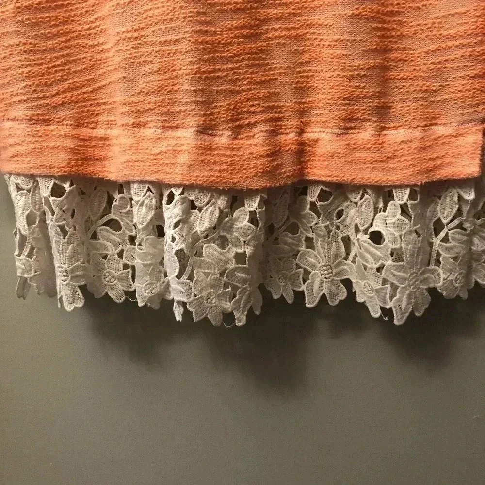 Anthropologie Sunday in Brooklyn lace hem sweater peach pull over top medium